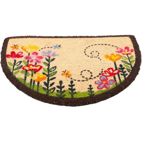 Paillasson Coco demi-lune fleurs multicolores  Cuba