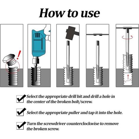 Extracteur De Vis - Kit 5 Pièces Avec Guide De Perçage Pour Vis Cassées - Pour Réparation De Fixations - 5 Pièces