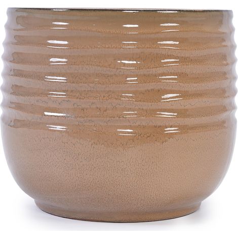 Set di 3 vasi in ceramica artigianali, beige chiaro lucido, Ø 36/26/20 cm (1/5)
