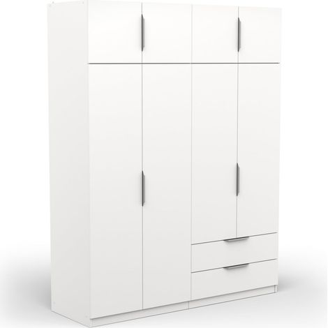 Armoire Dressing avec Penderie Moderne 8 Portes 5 Etagères 2 Tiroirs – Coloris Blanc Mat - 157,3 x 51,1 x 203 cm (1/5)