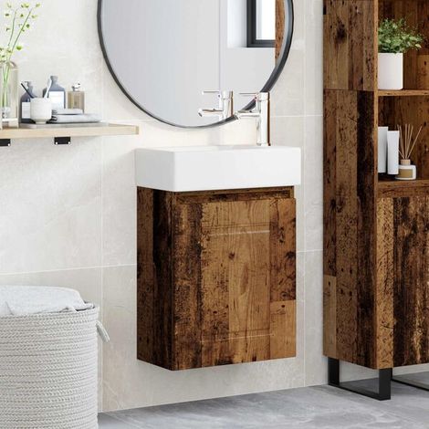 Meuble de salle de bain avec robinet Bois ancien, Meuble Mural, Design Moderne (1/5)