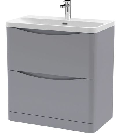 Balterley Dunwood Modern Bathroom Floor Standing 2 Drawer Vanity Unit & Ceramic Basin, Satin Grey, 800mm