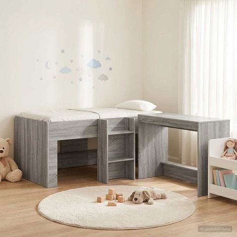 vidaXL Cama alta para niños con escritorio 2 uds. Sonoma gris (1/5)