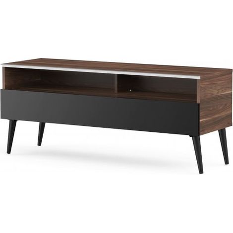 Meuble TV 1 porte 2 niches bois foncé et noir Karlstad 120 cm (1/5)