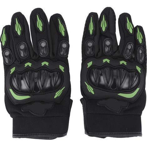 Gants de moto tactiles extérieur course homme femme noir vert paire (1/5)