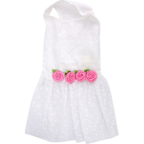 Robe Chien - Dentelle Et Fleur - Polyester Respirant - Pour Fête Mariage Photo - Taille L (1/5)