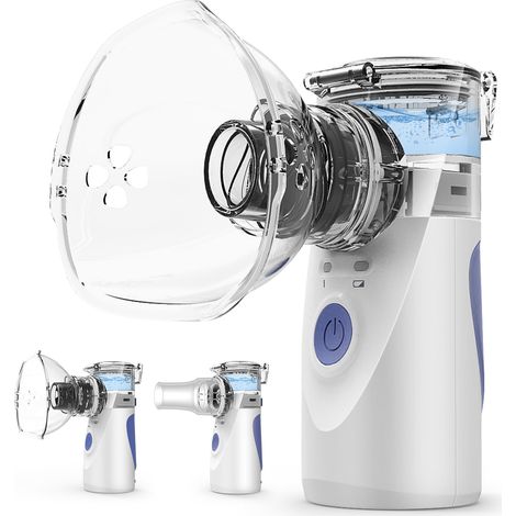 Dispositivo inalazione portatile certificato CE IMDK, ultra silenzioso, nebulizzazione regolabile 1-5 µm (≤3,5 µm), uso medico, alimentazione rete/batteria, 3 maschere incluse
