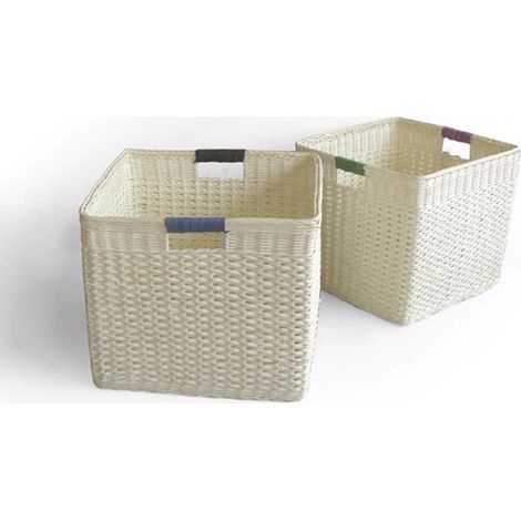 Set 2 Cestini in rattan naturale con manici quadro