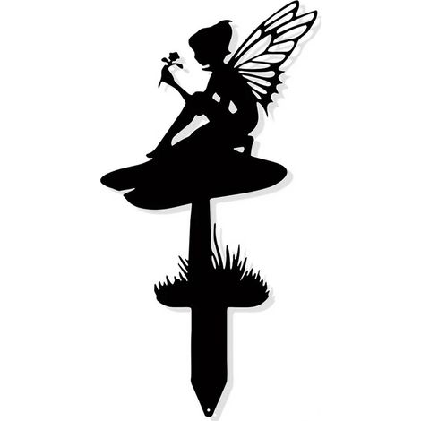 Steckstatue aus Metall mit Blumen-Fee-Silhouette, Erde, Metall-Schild für den Außenbereich, Hof, Garten, Heimdekoration