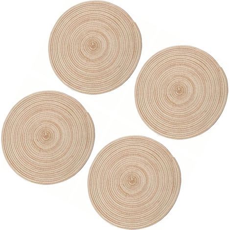 Lot de 4 dessous de plat ronds tressés, résistants à la chaleur, style nordique, isolants, couleur kaki (1/5)