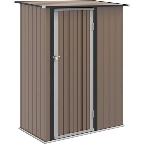 5ft x 3ft Metal Garden Storage Shed, Outdoor Tool Shed with Sloped Roof, Lockable Door for Tools, Equipment, Brown