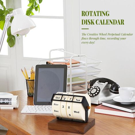 Calendrier perpétuel en bois pour décoration de bureau, calendrier perpétuel rotatif, calendrier de compte à rebours pour bureau/école (bois) (1/4)