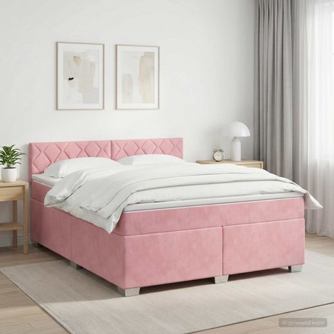 vidaXL Lit boxspring avec matelas Rose 140 x 200 cm Velours (1/5)