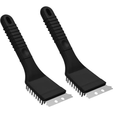 Lot de 2 Brosses de nettoyage, Acier inoxydable, Grattoir intégré, Poignée antidérapante, Pour barbecue et gril (1/4)