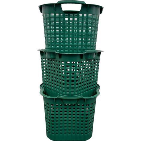 BURI Wäschekorb Set Universalkorb vers Farben Stapelkörbe Gartenkörbe Korb robust, Farbe:hellgrün, Menge:5 Stück - 3 Stück, dunkelgrün (1/2)
