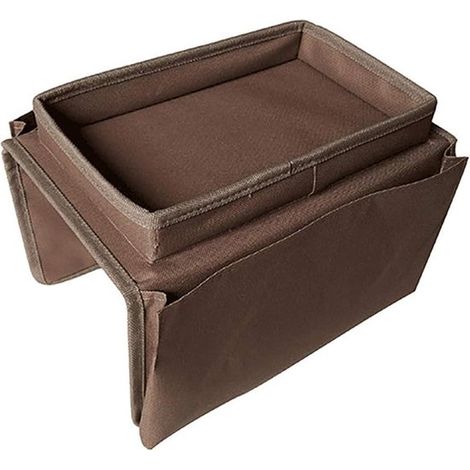 Organizzatore per bracciolo del divano con vassoio portabicchieri, organizer per divano per telefono, riviste, libri, telecomando TV, borsa portaoggetti per bracciolo del divano, marrone (1/2)
