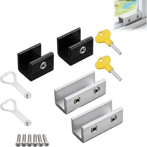 Serrures de Fenêtre Coulissante 4 Pièces, Bloc Sécurité Fenêtre Coulissante avec Clés en Forme de Cœur, Limiteur Ouverture Baie Vitrée Coulissante Sans Perçage pour Protection Enfant Maison Bureau (1/5)