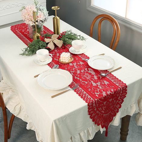 Nappe de Table Knit Ravelier Luxueux, Blanc/Vert/Rouge, 183cm x 33cm (1/5)