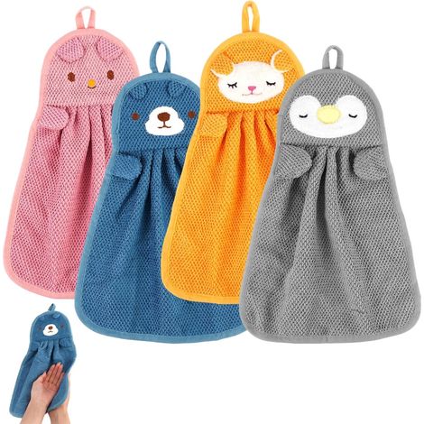 Serviette Microfibre - Lot de 4 - Motif Animal 3D - Absorbant Séchage Rapide - Cuisine Salle De Bain Enfant Adulte - 36x23 Cm (1/5)