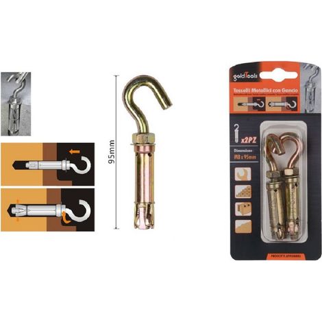 Kaela - Set 2pz Tasselli Metallici Con Gancio Bulloni M8x95mm Accessori Minuteria 91045 - (1/2)