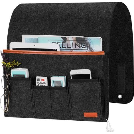 Sac D'accoudoir Canapé, Poche de Rangement pour Chaise Recliner, Porteur Télécommande pour Canape avec 5 Poches pour Magazine, Téléphone, iPad, Livres (1/5)