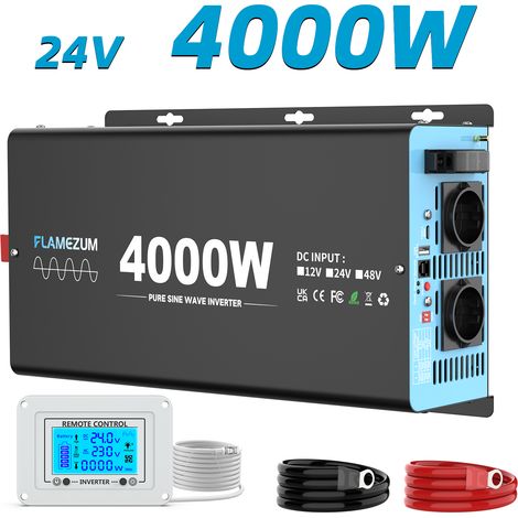 Onduleur à onde sinusoïdale pure 24V DC vers 230V AC, 4000W continu 8000W crête, convertisseur de tension pour camping-car, bateau, solaire et véhicule utilitaire (1/5)