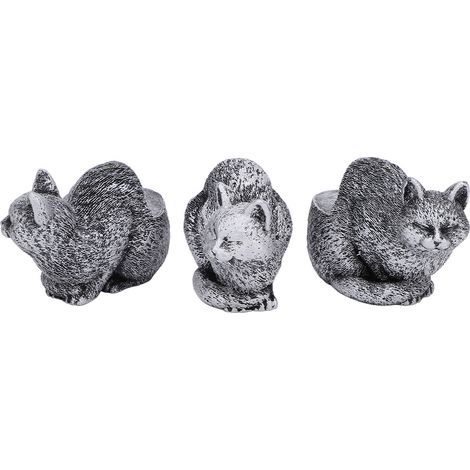 Juego de 3 soportes de resina para macetas con figuritas de animales (gato durmiendo), para decoración de interiores y exteriores. (1/5)