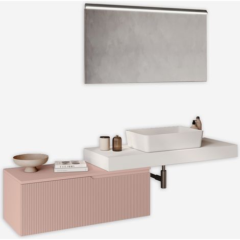 Mobile bagno sospeso con specchio LED e lavabo base bianca Venere - Rosa
