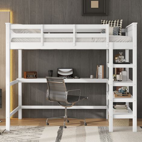 Lit mezzanine, avec matelas, blanc, pour bureau, sans matelas, 140 x 200, cadre stable, confort chambre, format pratique