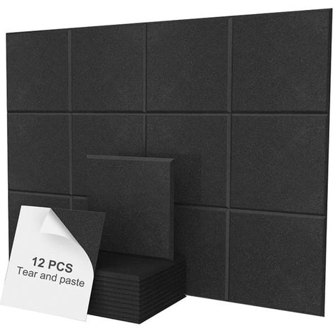 Panneaux acoustiques auto-adhésifs, paquet de 12, rembourrage insonorisant en Polyester 30x30cm, panneaux muraux insonorisés haute densité, Noir (1/5)