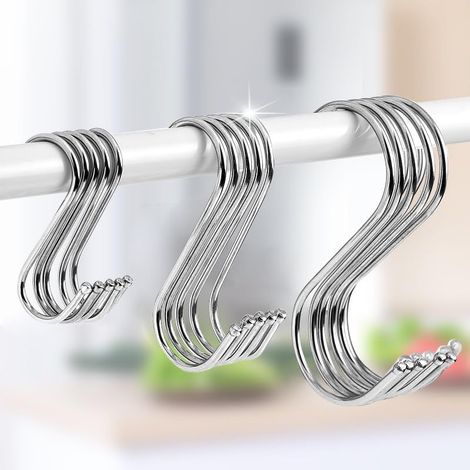 Lot de 15 - Crochet en S - Acier Inoxydable - Antirouille et Résistant - Pour Cuisine Salle de Bain et Chambre - Argenté - Tailles Mixtes (1/5)
