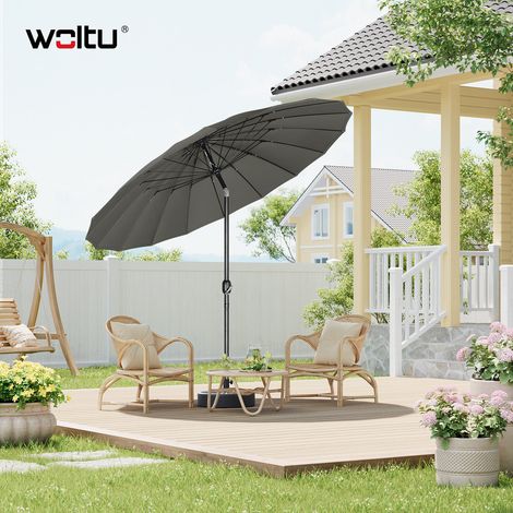 WOLTU Sonnenschirm Ø 257cm, Kippbarer Gartenschirm, Knickschirm mit Kurbel 18 Fiberglasstreben, für Terrasse, Patio, Pool, Dunkelgrau