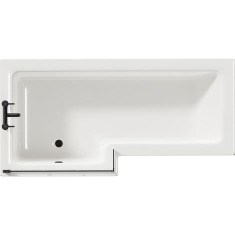 Loire 1700mm Left Hand L Shaped Shower Bath with Matt Black Bath Screen and Olive Green Front and End Bath Panels (1/5)