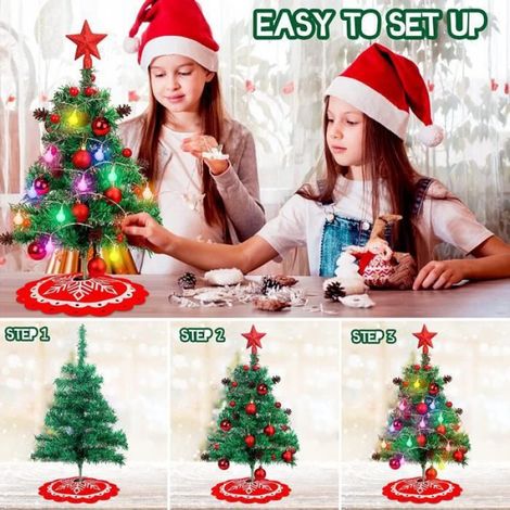 Mini Sapin de Noël de Table de 60 cm - Guirlandes Lumineuses à LED - Chapeau d'arbre en Forme d'étoile - Breloque Boule de Noël (1/4)