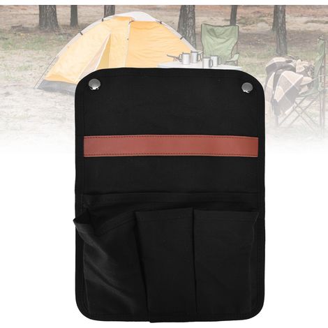[Gepäckträger mit Armlehne für Campingstühle] Große, vielseitige Aufbewahrungstasche aus schwarzem Canvas mit mehreren Fächern für Strandstühle oder andere Outdoor-Aktivitäten (1/5)
