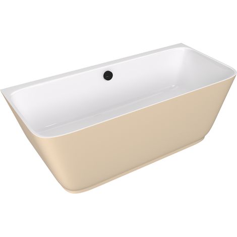 Baignoire îlot murale SKYLLA en fonte de marbre 170x75x60cm, blanc/beige mat (1/4)