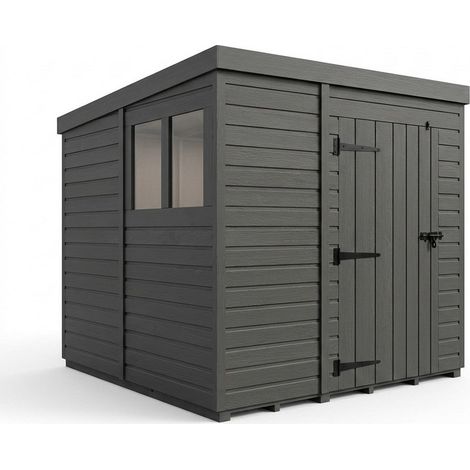 9ft x 9ft Composite Pent Garden Shed Single Door With Windows - Composite - L274 x W274 x H210 cm - Grey