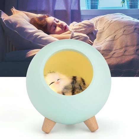 Veilleuse Enfant LED, Lampe de Chevet Tactile Rechargeable, Lampe Chat Cadeau pour Femme Enceinte, Enfant, bébé, Vert-Fei Yu