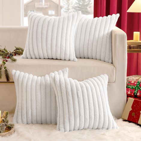 Plüsch Kissenbezug 40x40 Kuschelkissen Flauschig Weiß  Kuschel Kissen Kissenbezüge Fell Sofakissen Dekokissen 4er Set Kissenhülle Kunstpelz Weich Waschbar Deko für Couch (1/5)