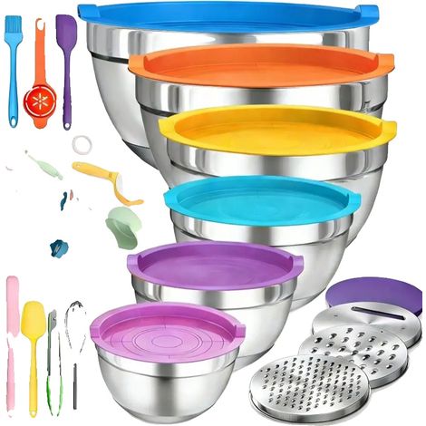 Juego de boles para mezclar, tapas herméticas, diseño apilable, SLW06-DC (1/2)