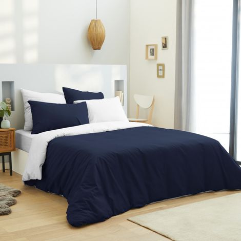 Komplettpaket 6 Stück marine/weiß Bettbezug für Bett 180 x 200 cm Kingsize 100% Baumwolle / 57 Fäden/cm². (1/2)