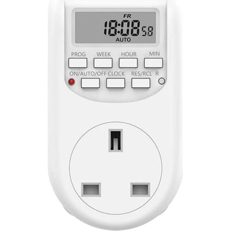 Minuterie de prise, prise de minuterie, prise programmable temporisée avec compte à rebours et minuterie de cycle de répétition marche/arrêt lumières norme britannique (1/5)