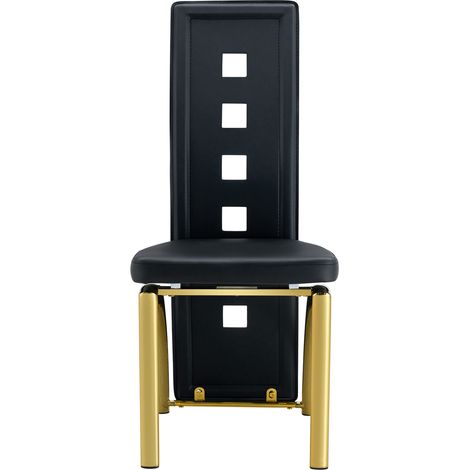 Ensemble table à manger ronde 88 cm en verre trempé avec 4 chaises en cuir PU noir à motif géométrique (1/5)