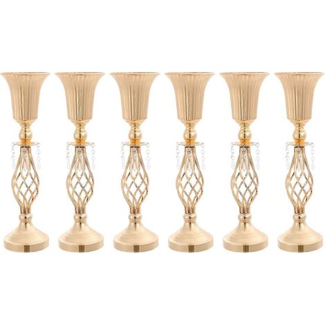 Ensemble de 6 vases dorés en métal 51 à 59 cm vases centre de table trompette supports à fleurs pour décoration mariage (1/5)