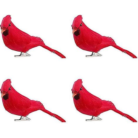 4 pièces Oiseaux Rouges Imitation Cardinales, Décorations de Noël à Clipser pour Arbre, Ornements à Plumes pour Mariage Jardin Décoration Intérieure (1/4)