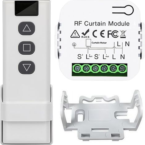 Kit de commande de volet roulant sans fil avec télécommande, interrupteur sans fil avec télécommande RF et module récepteur pour volets roulants, stores, stores (1/5)