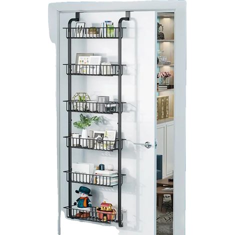 Scaffale portaoggetti, acciaio al carbonio, 99 x 405 cm, adatto alla maggior parte delle porte standard, 6 ripiani, montaggio richiesto. (1/5)