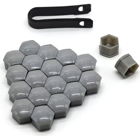 Capuchons d'écrous de roue gris 19 mm, 20 pièces + clip (1/5)