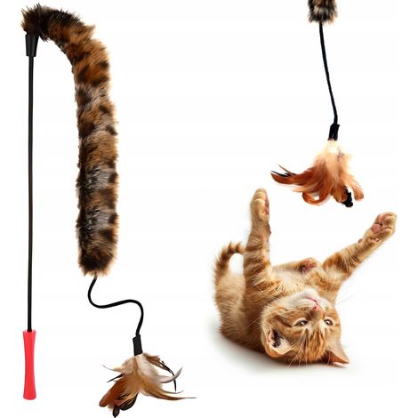 Canna da pesca per gatti con pelliccia e piume Giocattolo resistente e solido 62 cm (1/5)