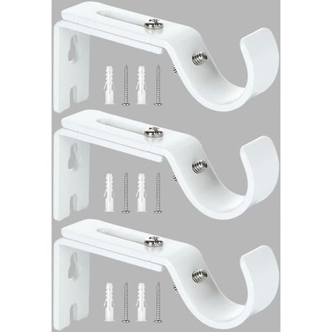Support de Tringle à Rideau Réglable,3 Pcs Supports Murale Réglables,Support pour Tringle à Rideau,Compatible avec les tringles à rideau d'un diamètre maximal de 20mm-25mm(Blanc) (1/4)
